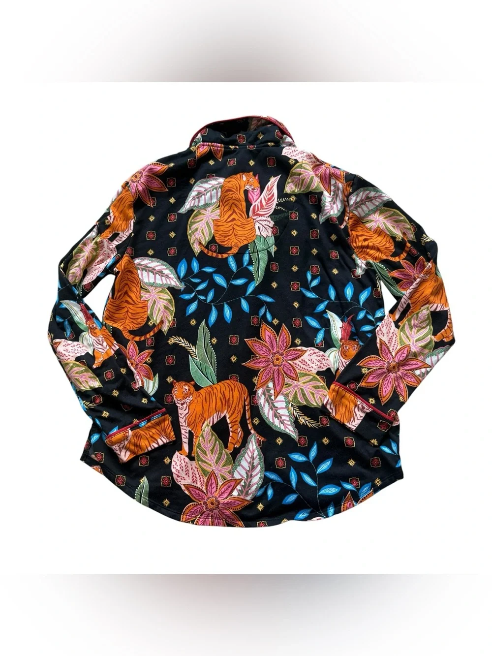 Room Service Tiger Floral Pajama Set Black Button Front Lounge Sleepwear S Cozy